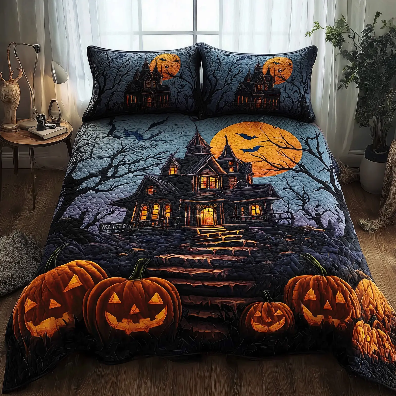 Spooky Manor Quilted Bedding Set Durable & Long-lasting