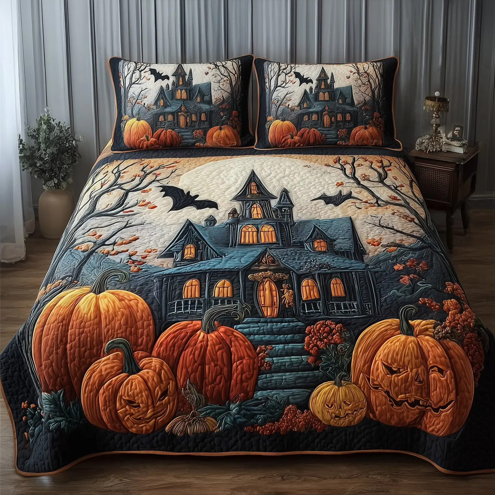 Spooky Manor Quilted Bedding Set For Men Spooky Manor Quilted Bedding Set For Men - Image 1