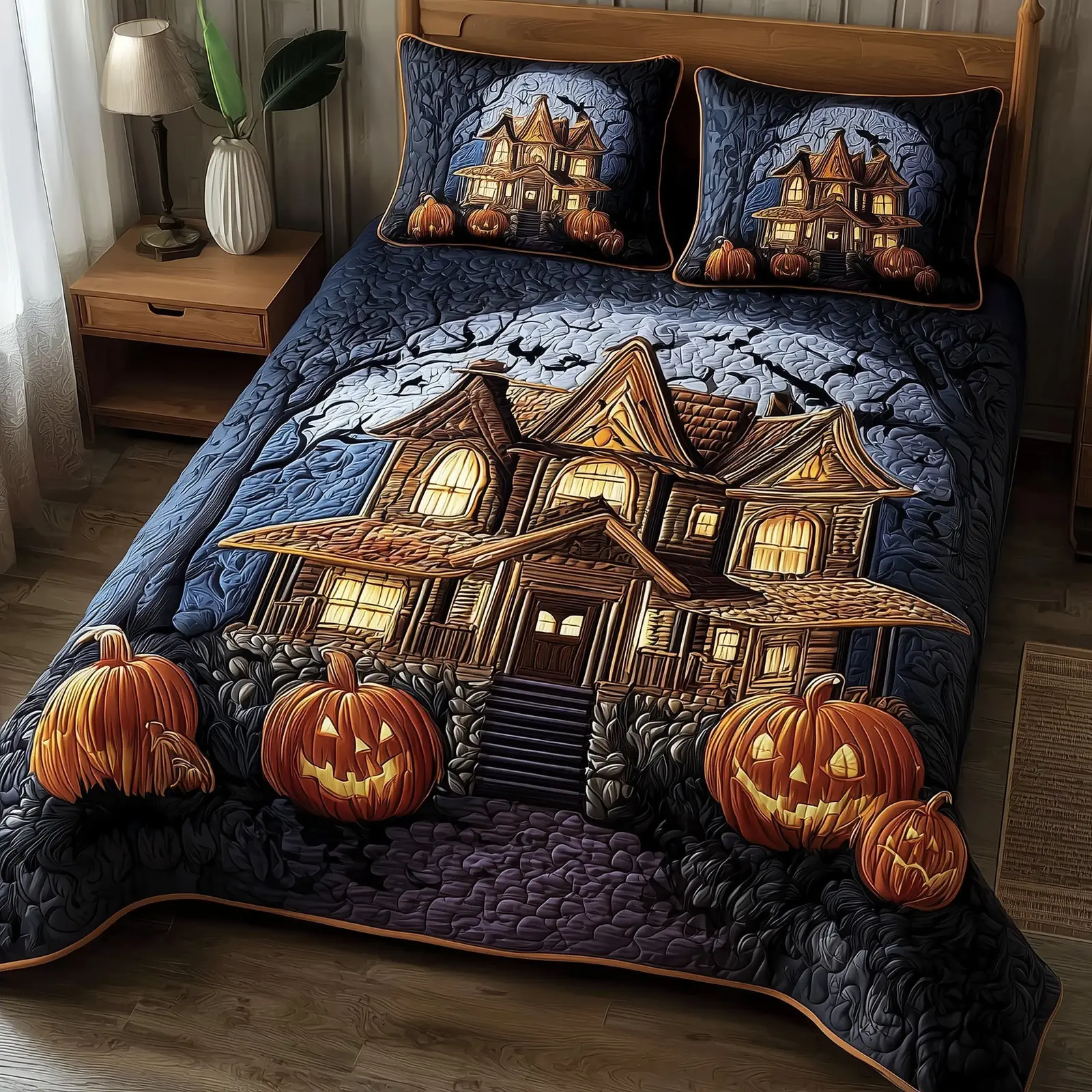 Spooky Manor Quilted Bedding Set Microfiber