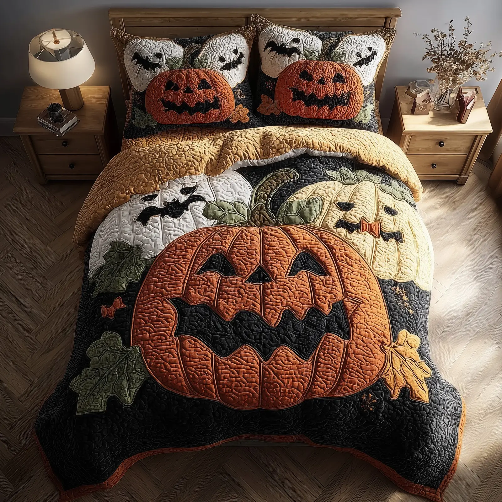 Spooky Pumpkin Quilted Bedding Set Wedding Gift