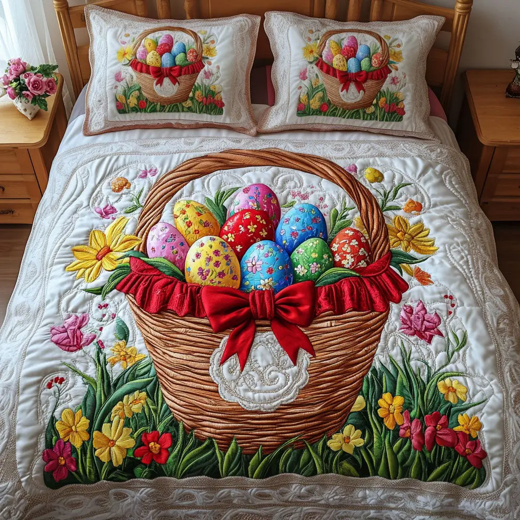Spring Basket Bliss Quilted Bedding Set Holiday Duvet Cover Gifts For Women