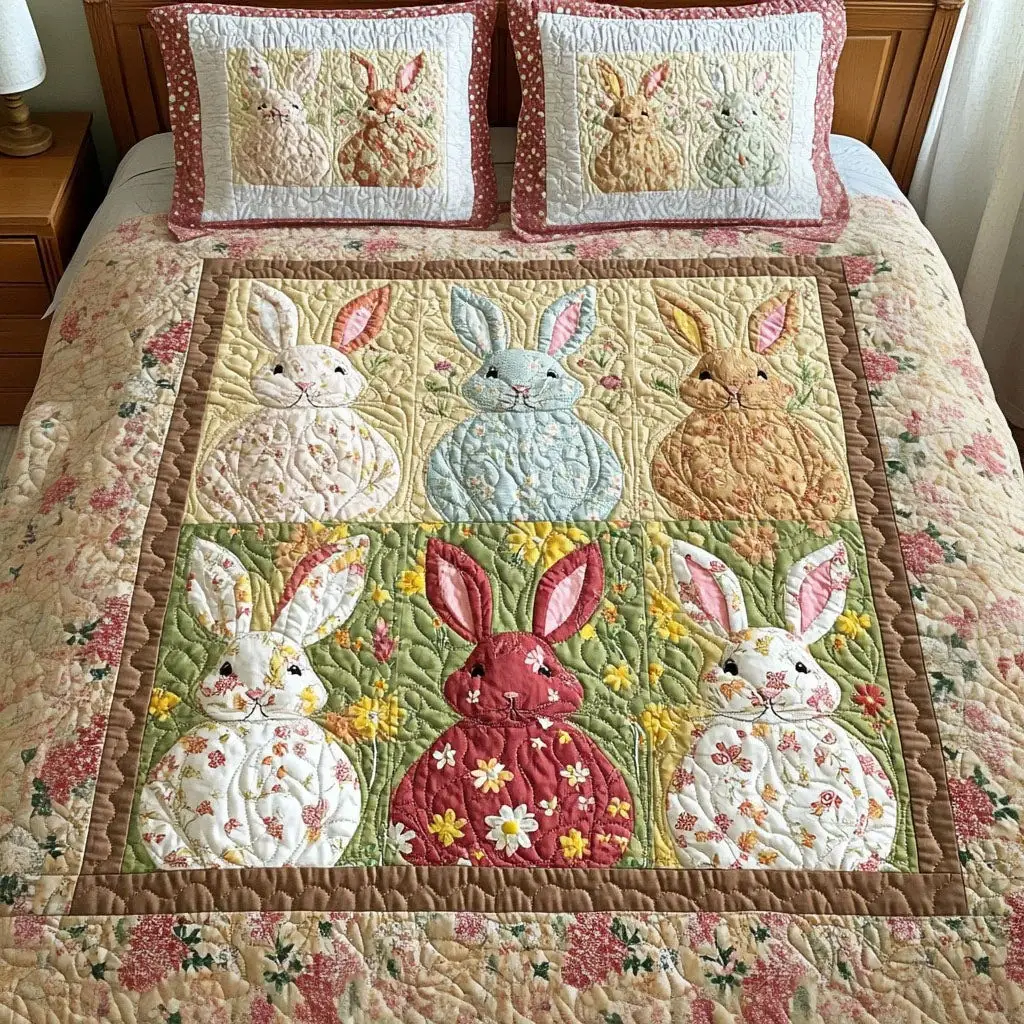 Spring Bunny Bliss Quilted Bedding Sets Easter Bunny Cottage Decor Gift For Women Spring Bunny Bliss Quilted Bedding Sets Easter Bunny Cottage Decor Gift For Women - Image 1