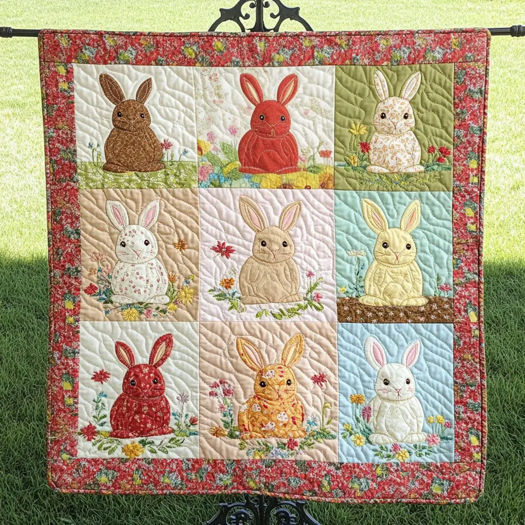 Spring Bunny Patch Quilted Blanket Sofa Decorations Presents For Rabbit Owners