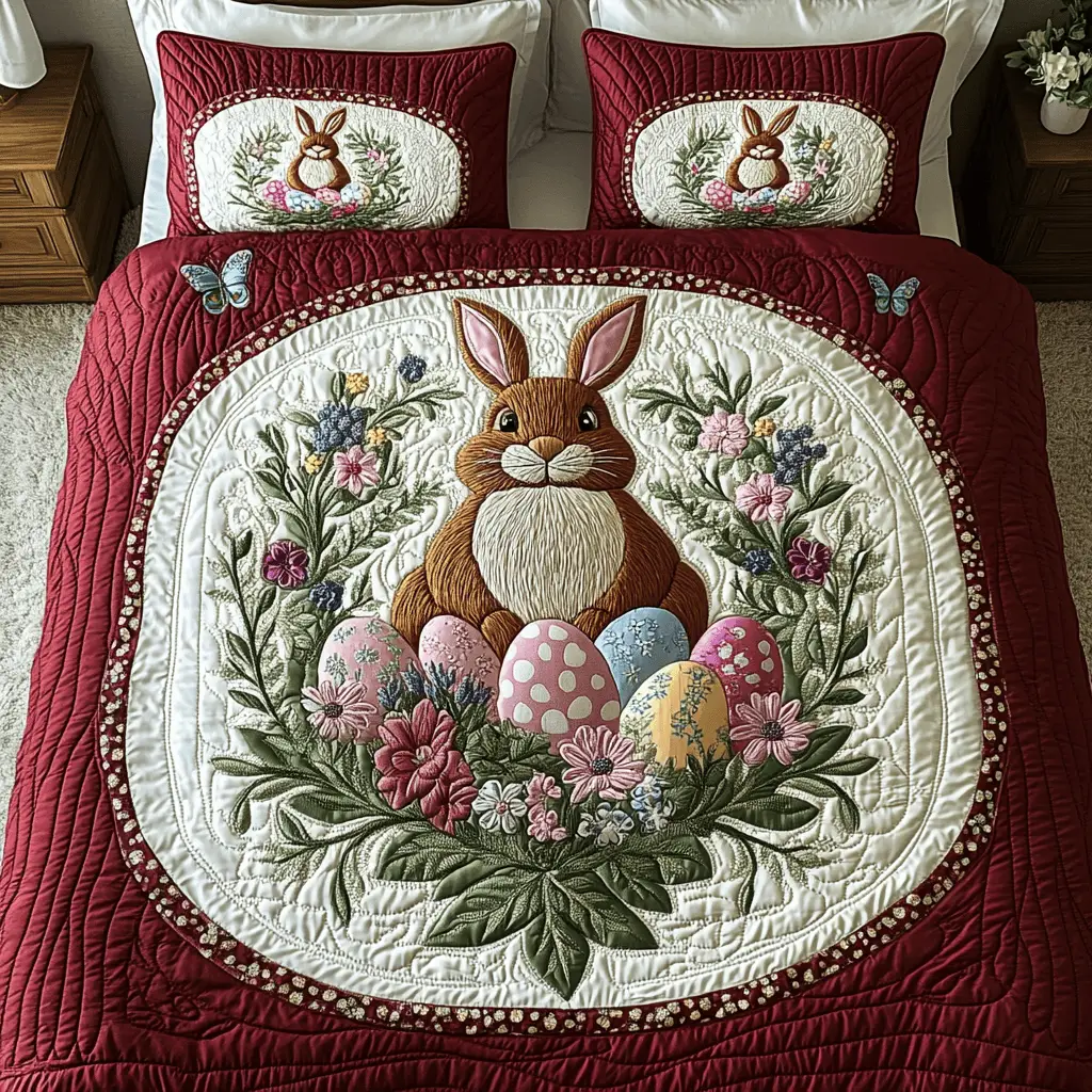 Spring Bunny Quilted Bedding Set Holiday Duvet Cover Gifts Ideas For Sister