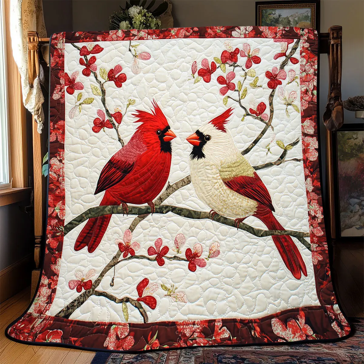 Spring Cardinal Quilted Blankets Father's Day Gifts For Husband