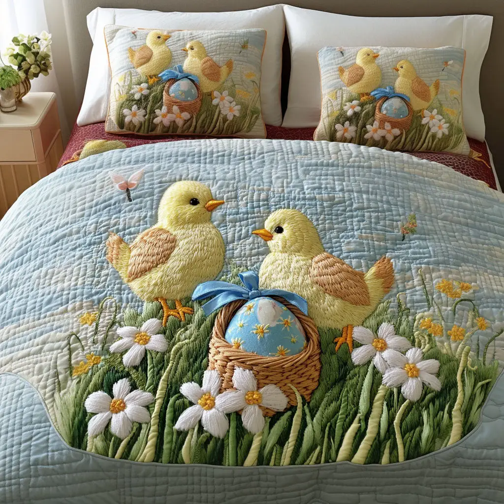 Spring Chicks Quilted Bedding Set Holiday Duvet Cover Best Gifts For Chicken Lovers