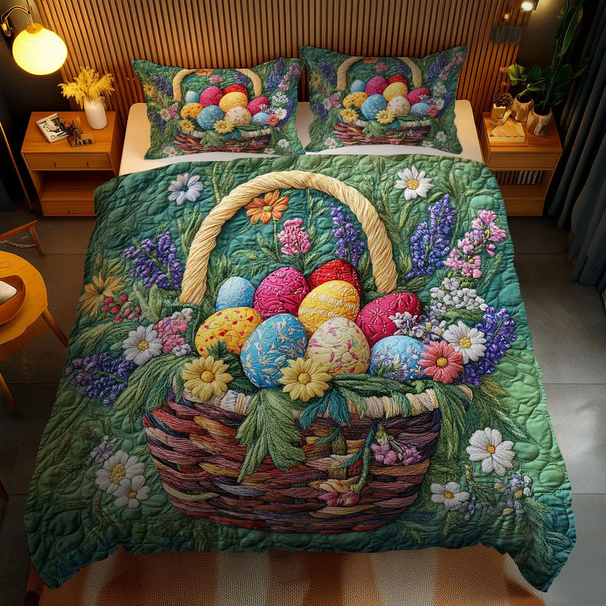 Spring Easter Charm Quilted Bedding Set Holiday Duvet Cover Best Gifts For Mother