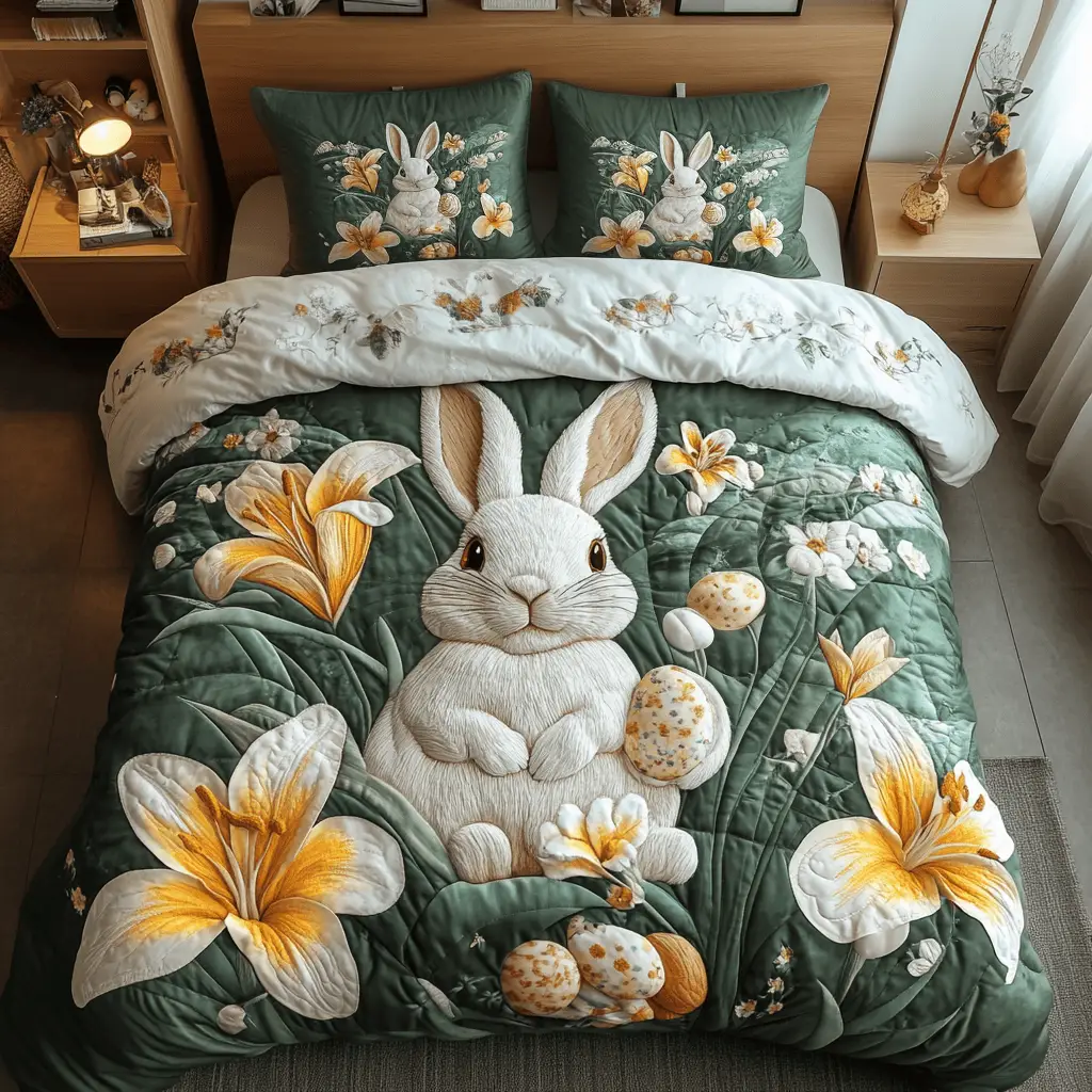 Spring Snuggles Quilted Bedding Set Holiday Duvet Cover Best Gifts For Bunny Lovers
