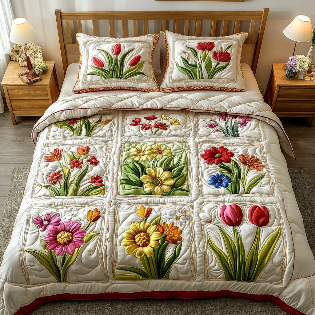 Spring Whispers Quilted Bedding Set Perfect Housewarming Gift for a Cozy Bedroom Spring Whispers Quilted Bedding Set Perfect Housewarming Gift for a Cozy Bedroom - Image 1