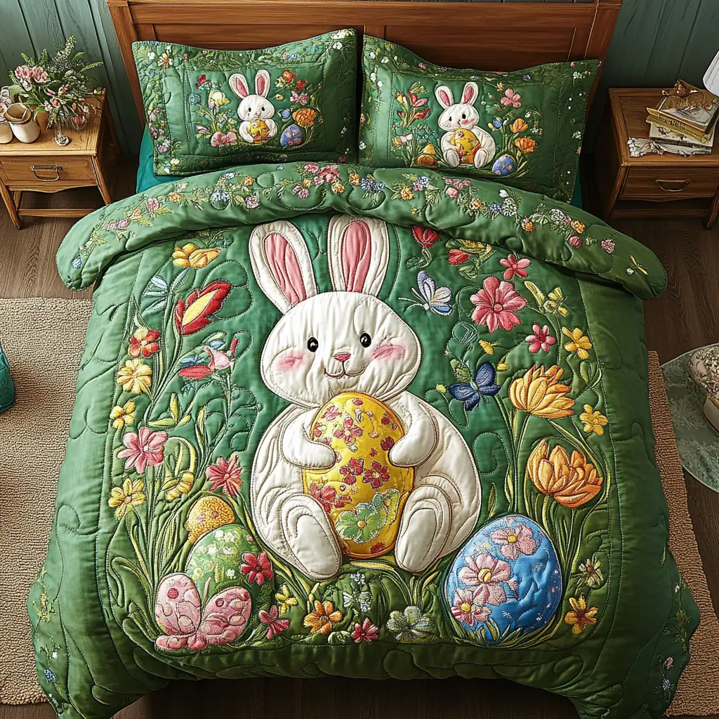 Springtime Bunnies Quilted Bedding Set Holiday Duvet Cover Best Gifts For Bunnies Lovers