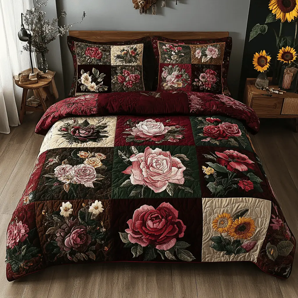 Springtime Charm Quilted Bedding Set Cute Room Decor Christmas Gifts For Flower Lovers