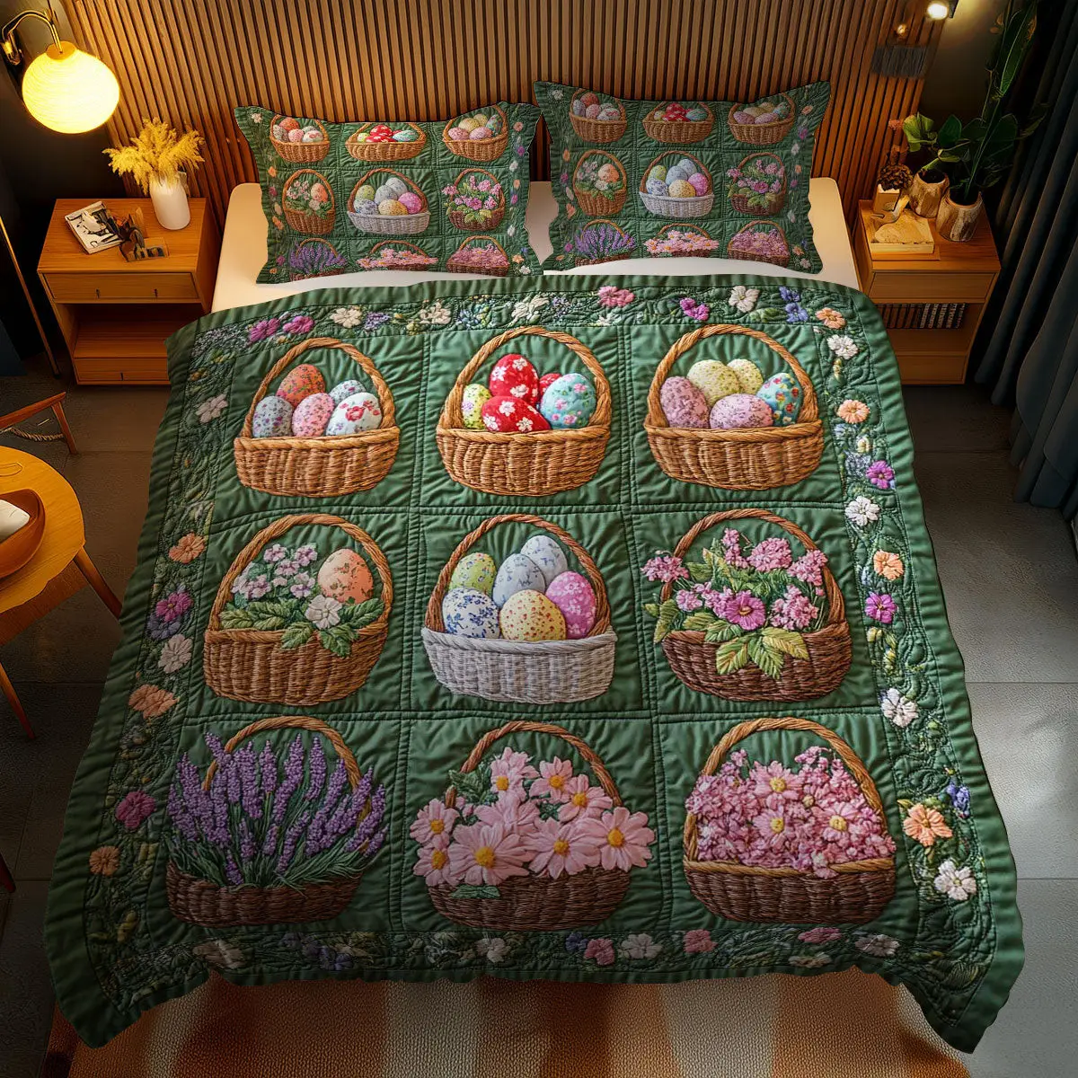 Springtime Easter Charm Quilted Bedding Set Holiday Duvet Cover Flower Gifts For Her