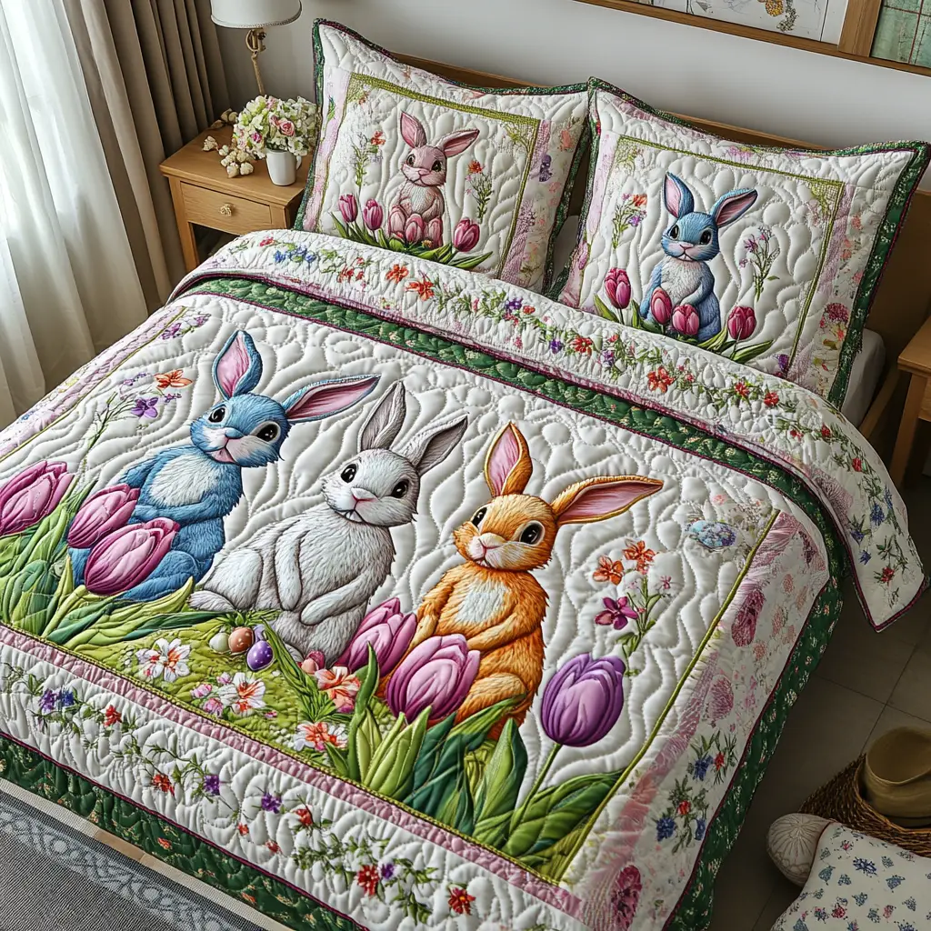 Springtime Friend Quilted Bedding Set Holiday Room Decor Items Flower Gifts For Her