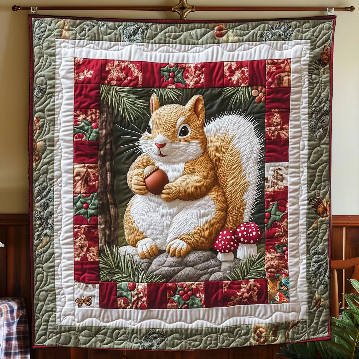 Squirl In The Wood Quilt Blanket Cozy Throw Blanket Christmas Gifts For Squirl Lovers