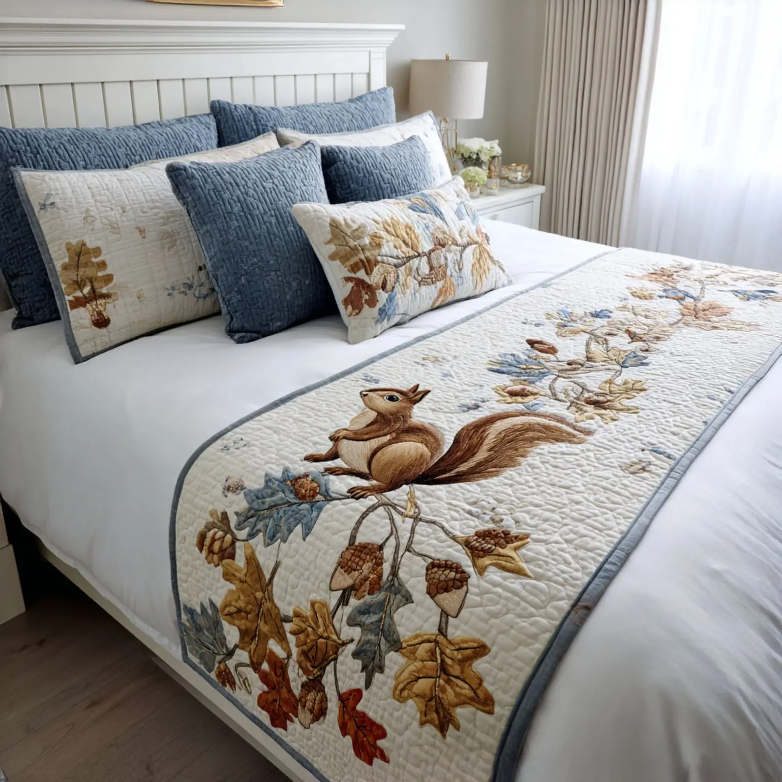 Squirrel Autumn Treasures Quilted Bed Runner Squirrel Autumn Treasure Fall Gift