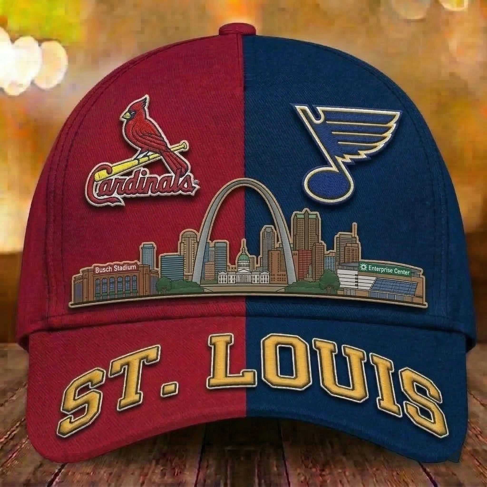 St Louis Cardinals Blues Cap City Skyline Dad Hat Gift For Game Day Mom