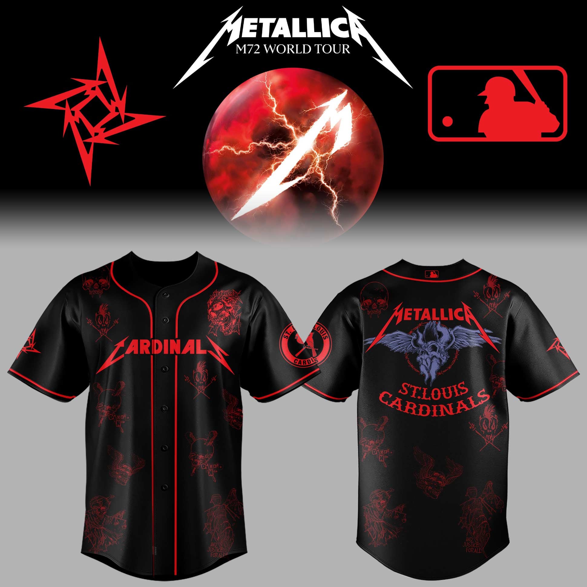 St Louis Cardinals X Metallica Jersey 2026 Cardinals Merch Cool Gifts For Baseball Lovers