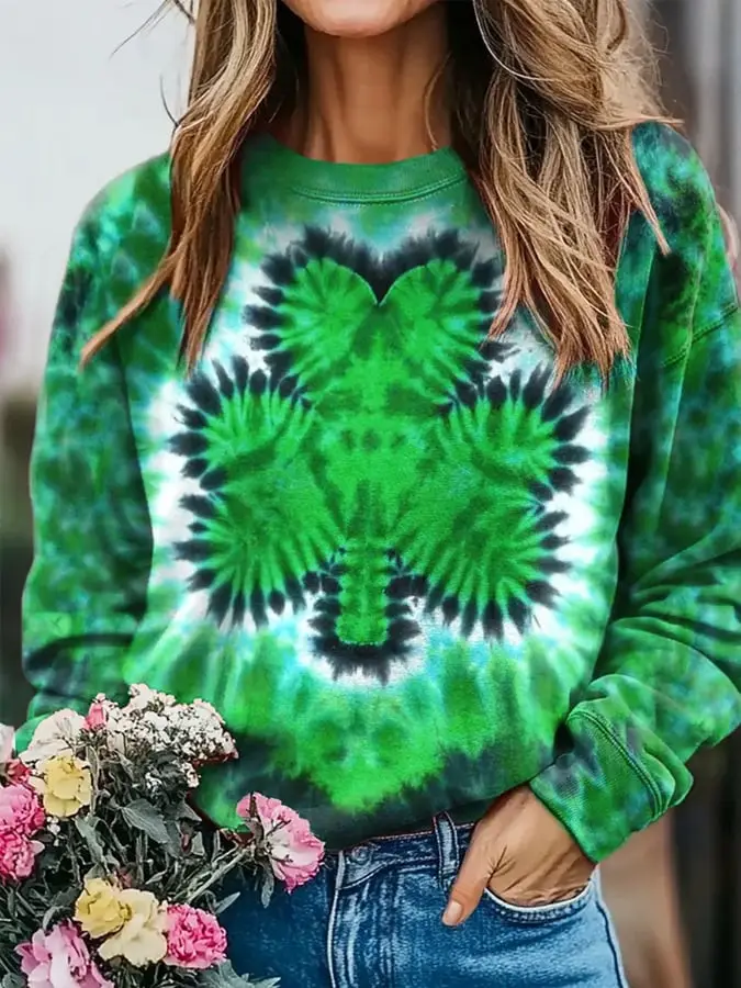 St Patrick’s Day Shamrock Tie Dye Sweatshirt Cute St Patricks Day Outfits For Women