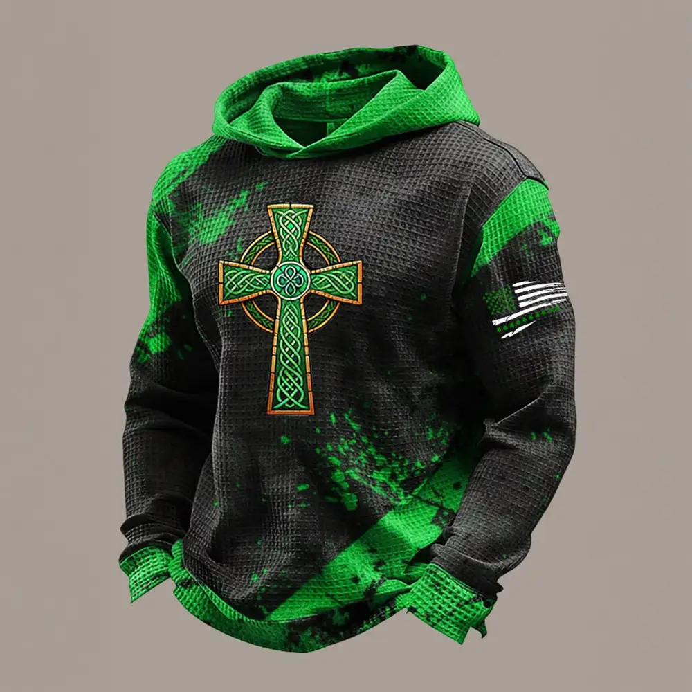 St Patrick's Day Celtic Cross Hoodie St Patrick's Day Hooded Sweatshirt Cool Gift