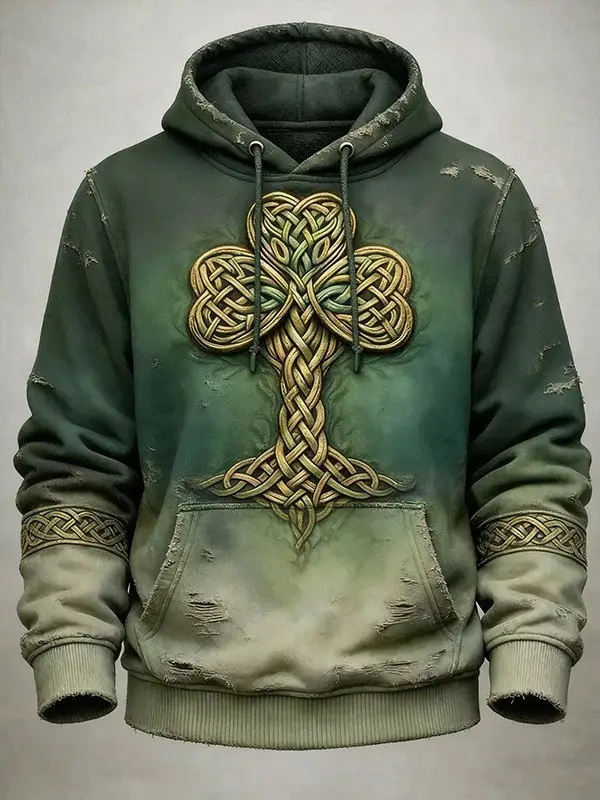 St Patricks Day Celtic Knot Clover Gradient Graphic Hoodie Irish Lucky Shamrock Gift Men