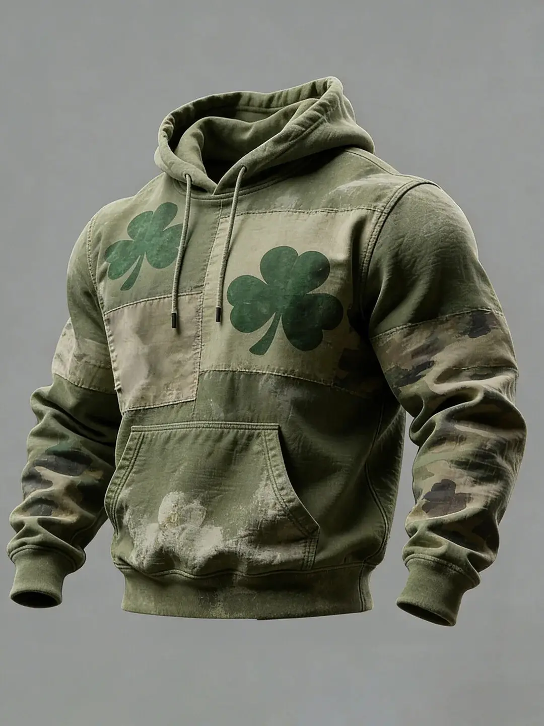 St Patricks Day Clover Camouflage Patchwork Graphic Hoodie Irish Lucky Charm Gift Men