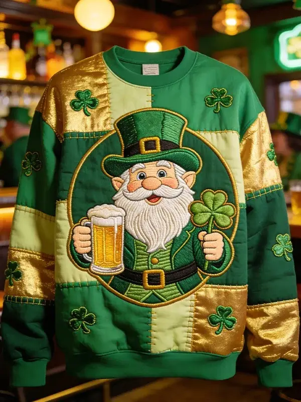 St Patricks Day Drinking Clover Contrast Graphic Sweatshirt Funny Saint Patrick's Day Irish Beer Gift Men