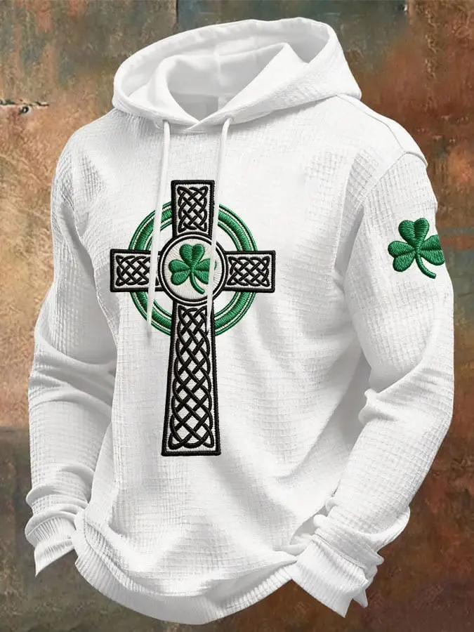 St Patricks Day Faith Cross Hoodie Clover Pattern Luck Of The Irish Hoodie Gift For Brother