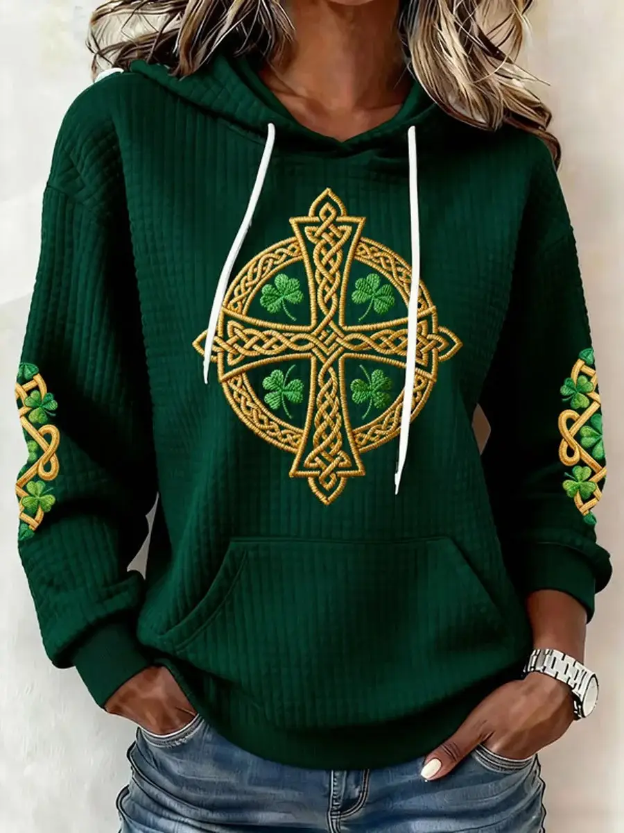St Patrick's Day Hoodie Celtic Cross Shamrock Apparel St Pattys Day Gifts For Women St Patrick's Day Hoodie Celtic Cross Shamrock Apparel St Pattys Day Gifts For Women - Image 1