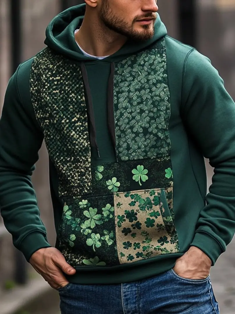 St Patrick's Day Hoodie Men's Shamrock Hooded Sweatshirt Best Presents For Irish