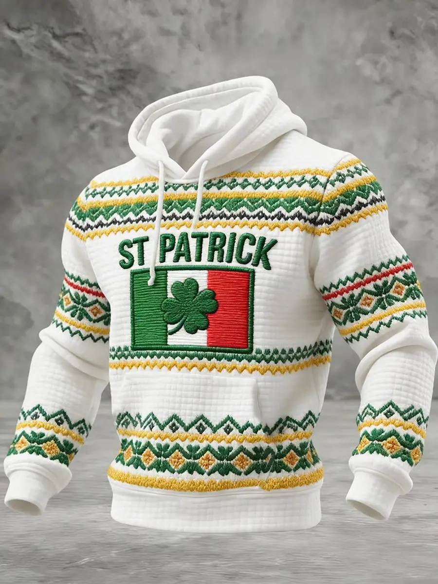 St Patrick's Day Hoodie Shamrock Irish Flag Hooded Sweatshirt Gifts For Husband Ireland