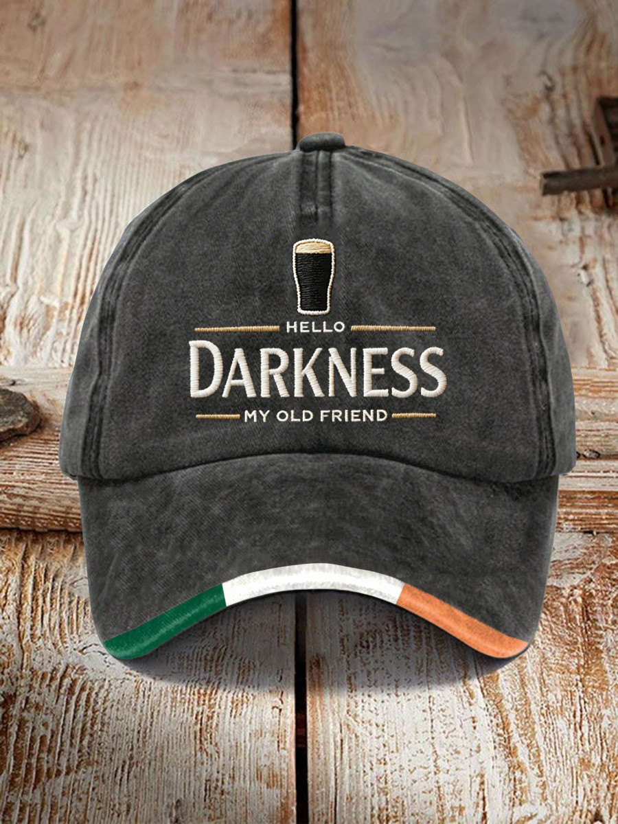 ST Patricks Day Merch Hello Darkness My Old Friend Hat Embroidered Gift for Irish Friends