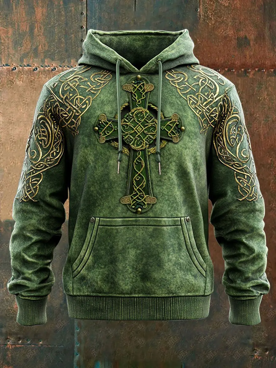 St Patrick's Day Shamrock Cross Hoodie St Paddys Clothing Presents For Men Ireland