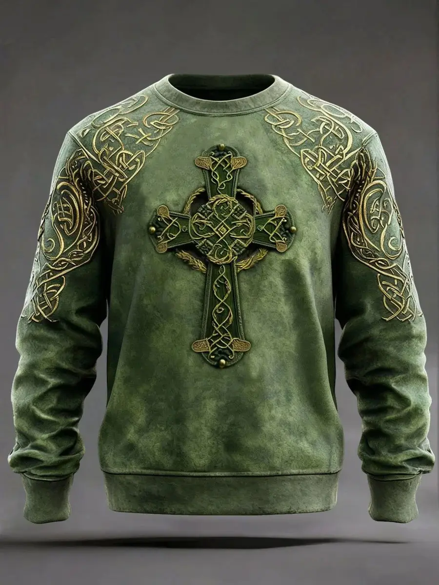 St Patrick's Day Shamrock Cross Sweatshirt Men's Paddy's Day Clothing Religious Gift Ideas St Patrick's Day Shamrock Cross Sweatshirt Men's Paddy's Day Clothing Religious Gift Ideas - Image 1