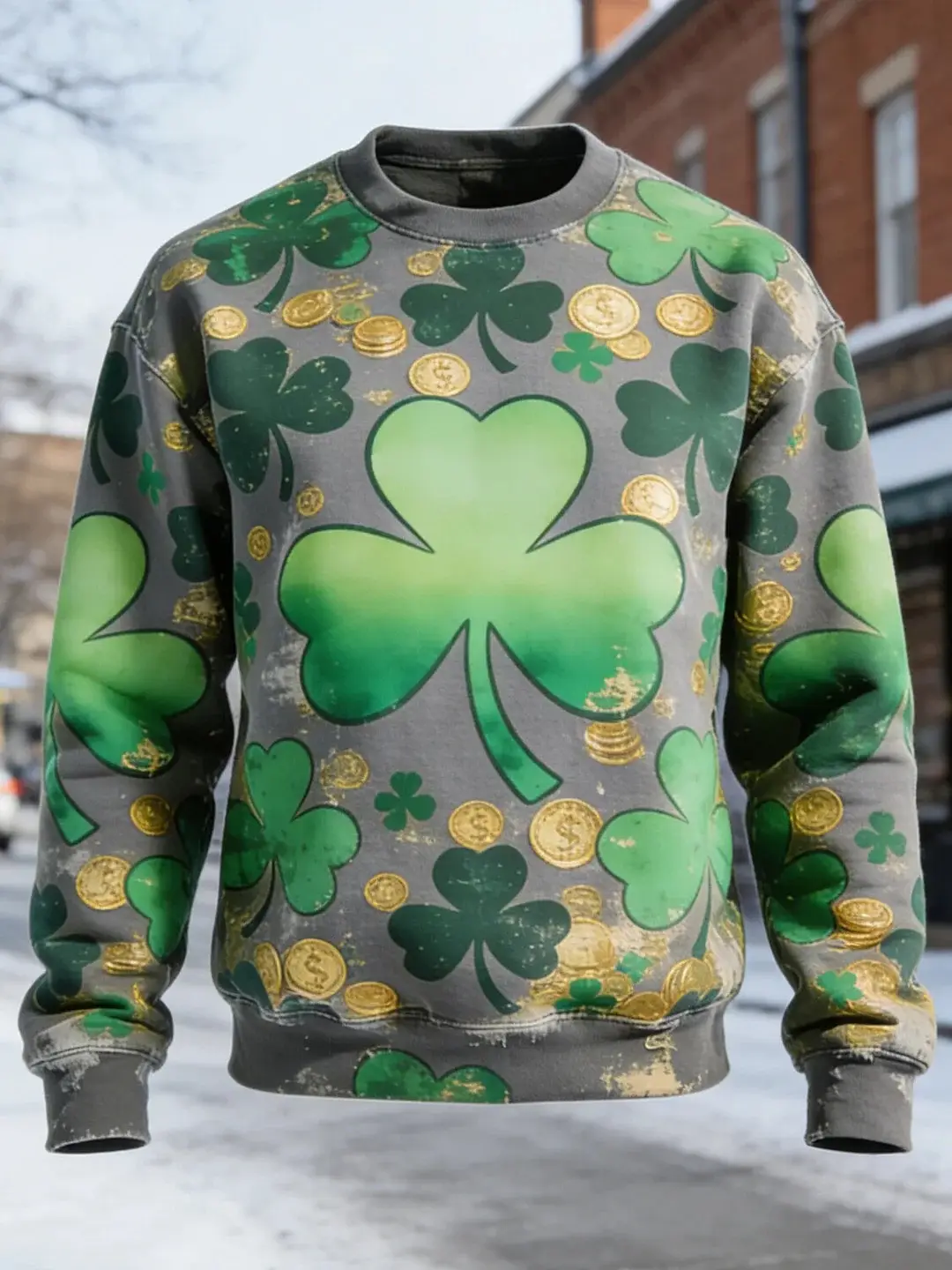 St Patricks Day Shamrock Gold Coin Graphic Sweatshirt Lucky Irish Clover Best Gift Men St Patricks Day Shamrock Gold Coin Graphic Sweatshirt Lucky Irish Clover Best Gift Men - Image 1