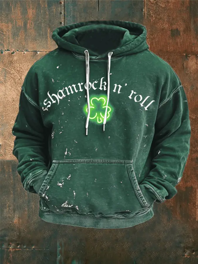 St Patrick's Day Shamrock N Roll Hoodie Funny Paddy's Day Outfits Music Lovers Gifts For Him