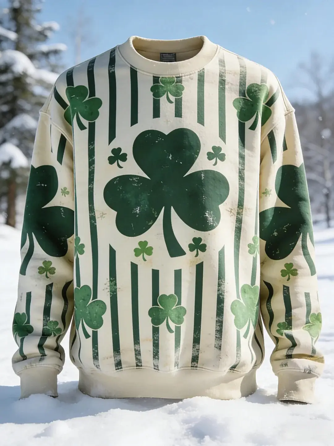 St Patricks Day Shamrock Stripe Graphic Casual Sweatshirt Irish Lucky Clover Gift Men