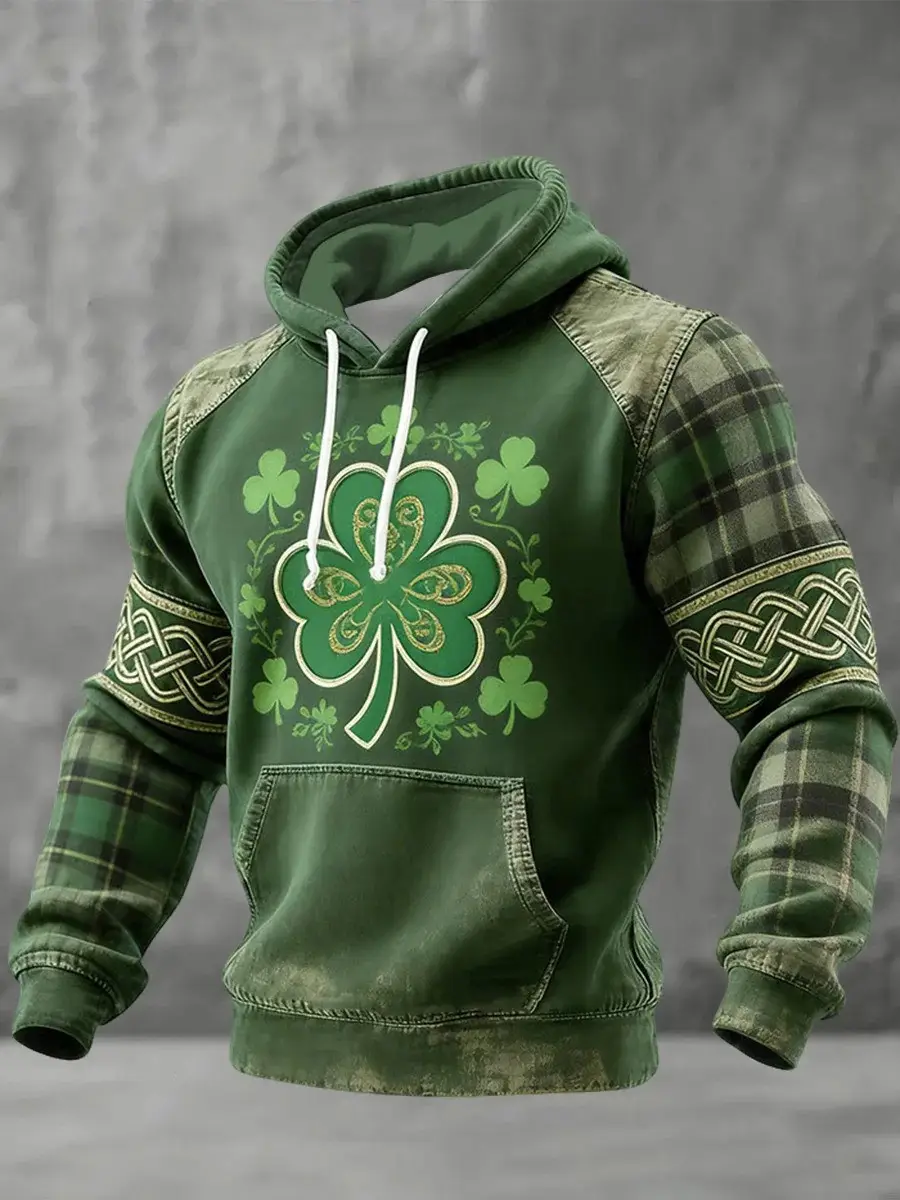 St Patrick's Day Shamrock Vintage Hoodie Men's Irish Clothing St Pattys Day Gifts