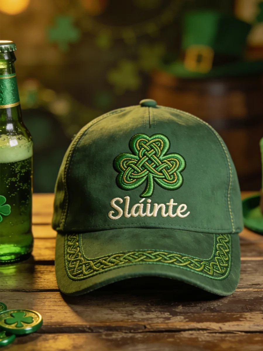 St Patrick's Day Slainte Hat Celtic Knot Shamrock Ball Cap Best St Paddy Gifts