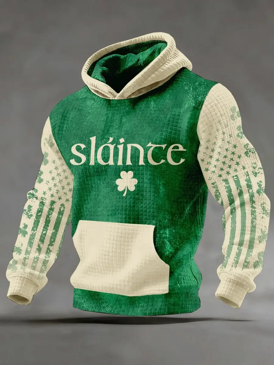 St Patrick's Day Slainte Hoodie American Flag Clover Art St Patrick's Day Hooded Sweatshirt
