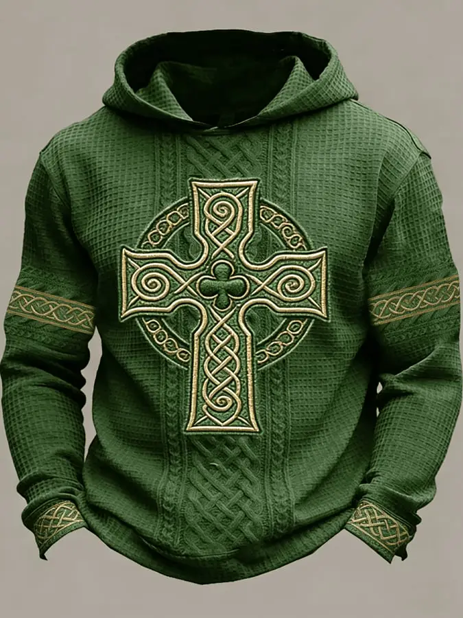 St. Patrick's Day Hoodie Waffle Shamrock Pullover Gift for Irish Husband