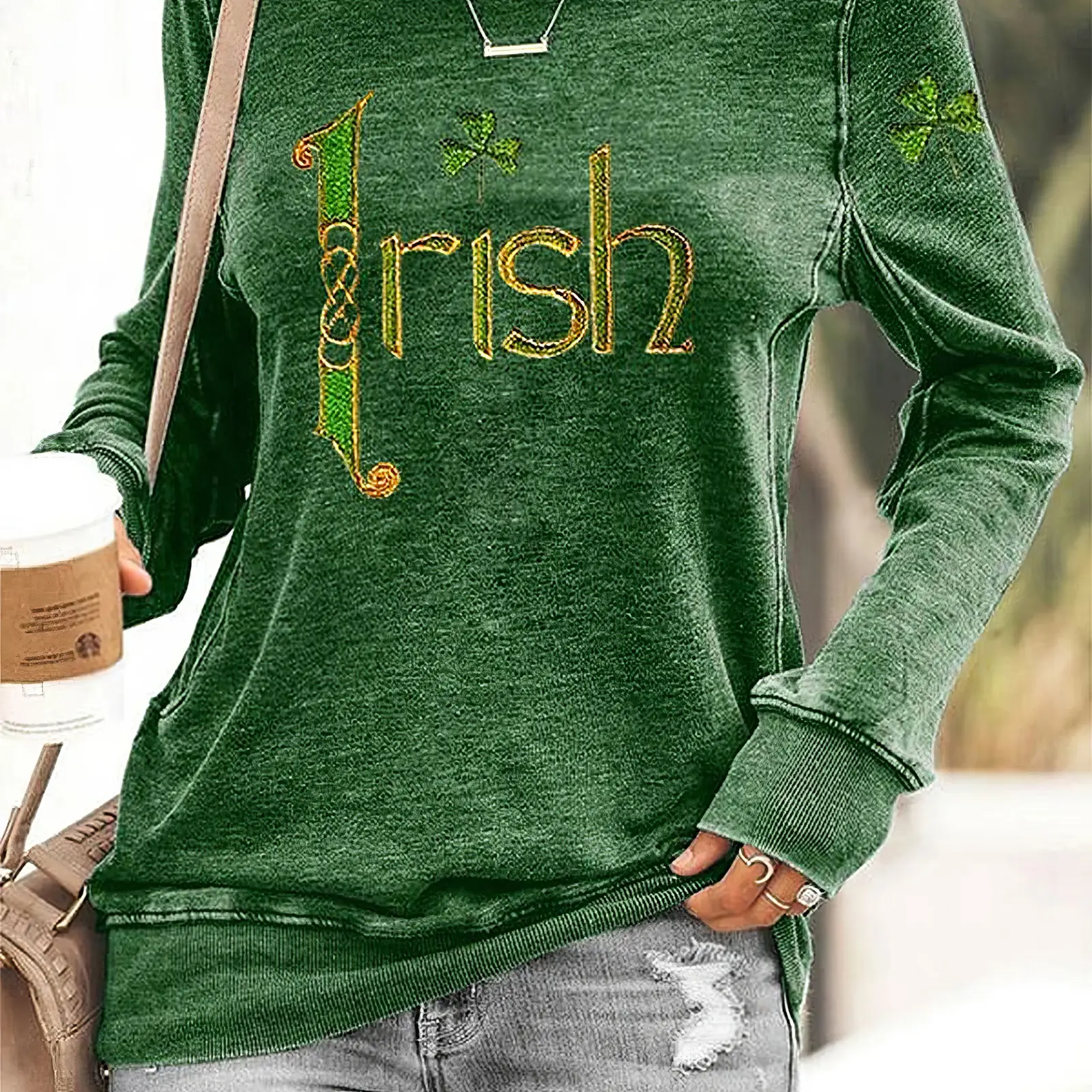 St. Patrick's Day Irish Shamrock Sweatshirt Irish Sweatshirt Gifts For Mom St. Patrick's Day Irish Shamrock Sweatshirt Irish Sweatshirt Gifts For Mom - Image 1