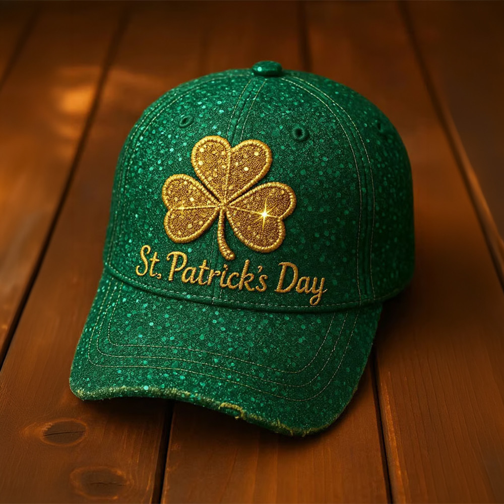 St. Patrick's Day Shamrock Art Hat Golden Shamrock Baseball Cap Unique Gift For Saint Patrick's Day