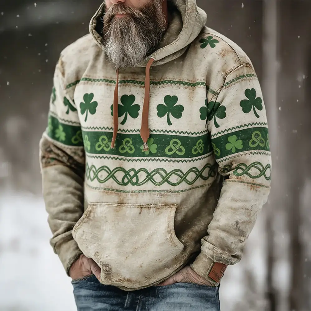 St. Patrick's Day Shamrock Graphic Vintage Hoodie Saint Patricks Day Outfits Present For Dad St. Patrick's Day Shamrock Graphic Vintage Hoodie Saint Patricks Day Outfits Present For Dad - Image 1