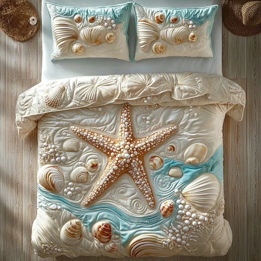 Star Of The Shore Quilted Bedding Set Duvet Cover Bedspread  Bedroom Decorative For Couples