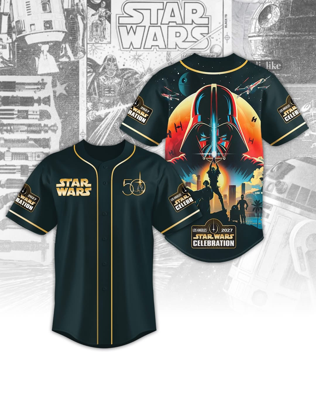 Star Wars 50th Anniversary Merch Celebration 2027 Los Angeles Baseball Jersey Gift For Men Star Wars 50th Anniversary Merch Celebration 2027 Los Angeles Baseball Jersey Gift For Men - Image 1