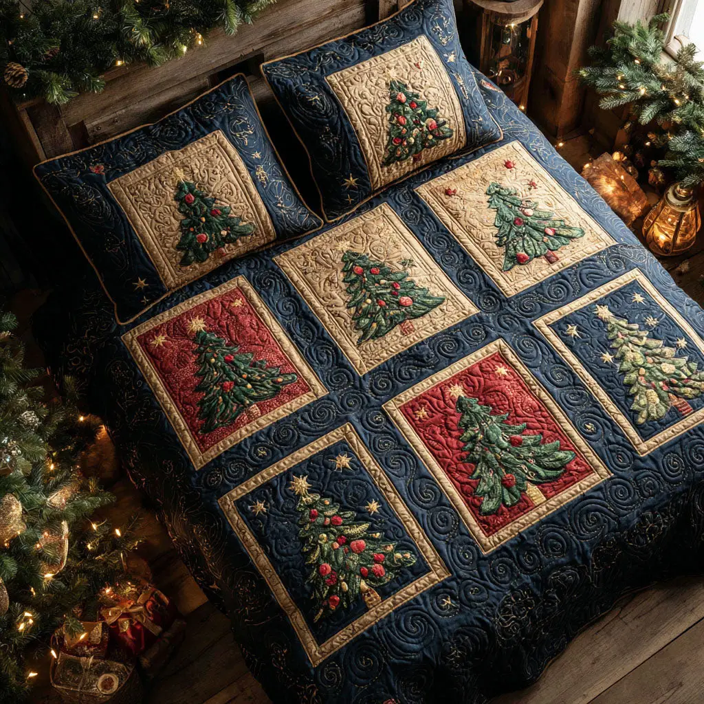 Starlit Forest Quilted Bedding Set Unique Bedding Gift for Family Gatherings