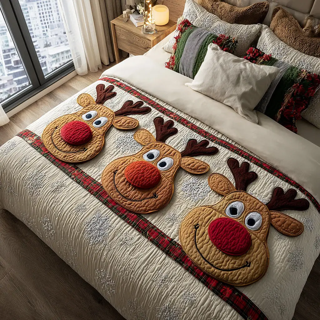Starlit Stag Quilted Bed Runner Starlit Stag Scene Beautiful Winter Gift