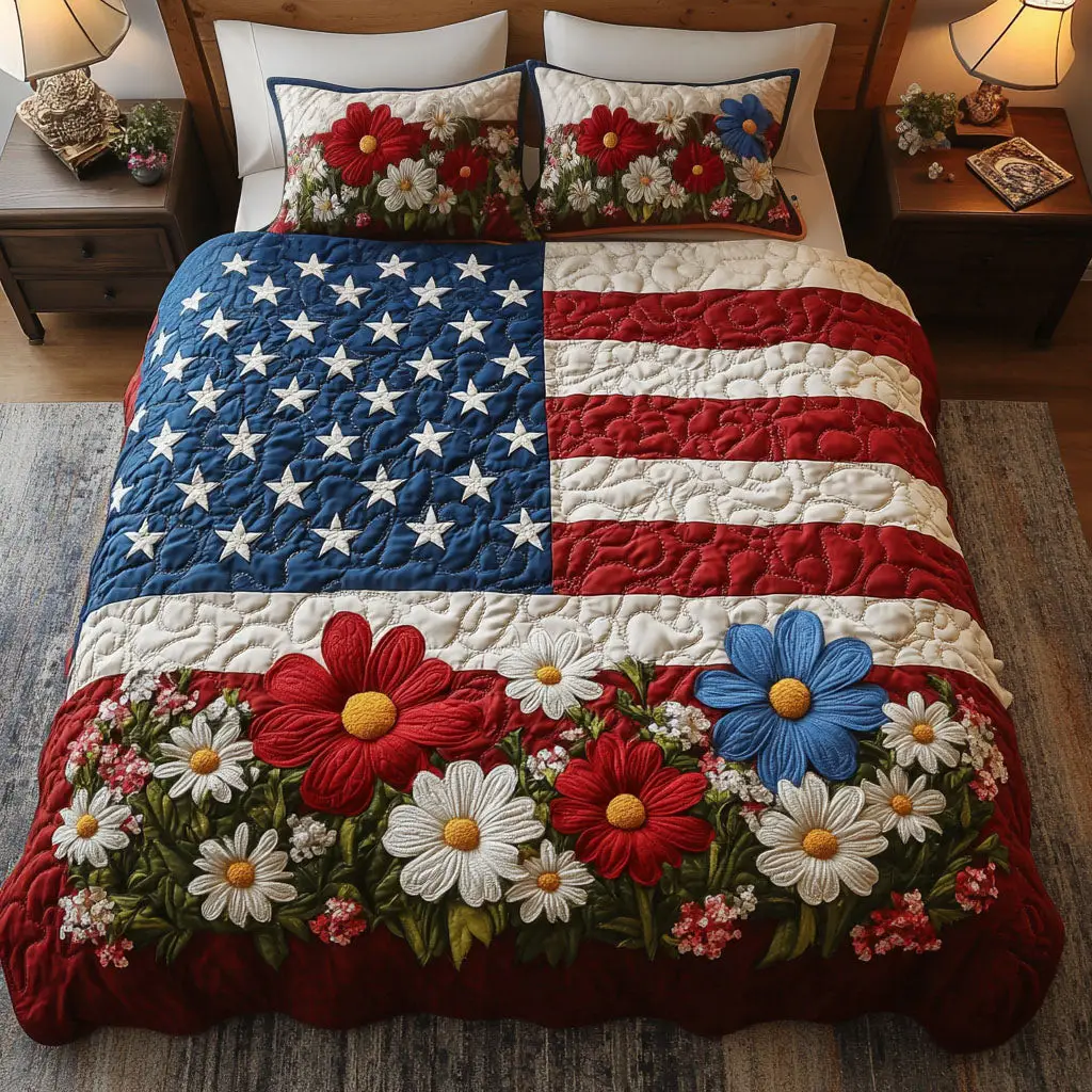 Starry Red Poppies  Quilted Bedding Set  Duvet Covers 4Th Of July Neighbor Gifts