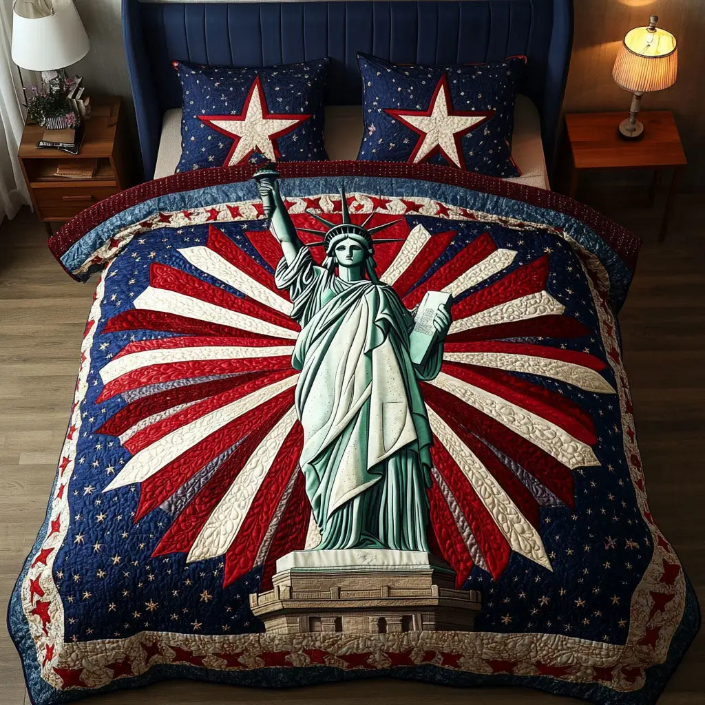 Stars and Liberty  Quilted Bedding Set  Bed Sheet Set Fourth Of July Birthday Presents