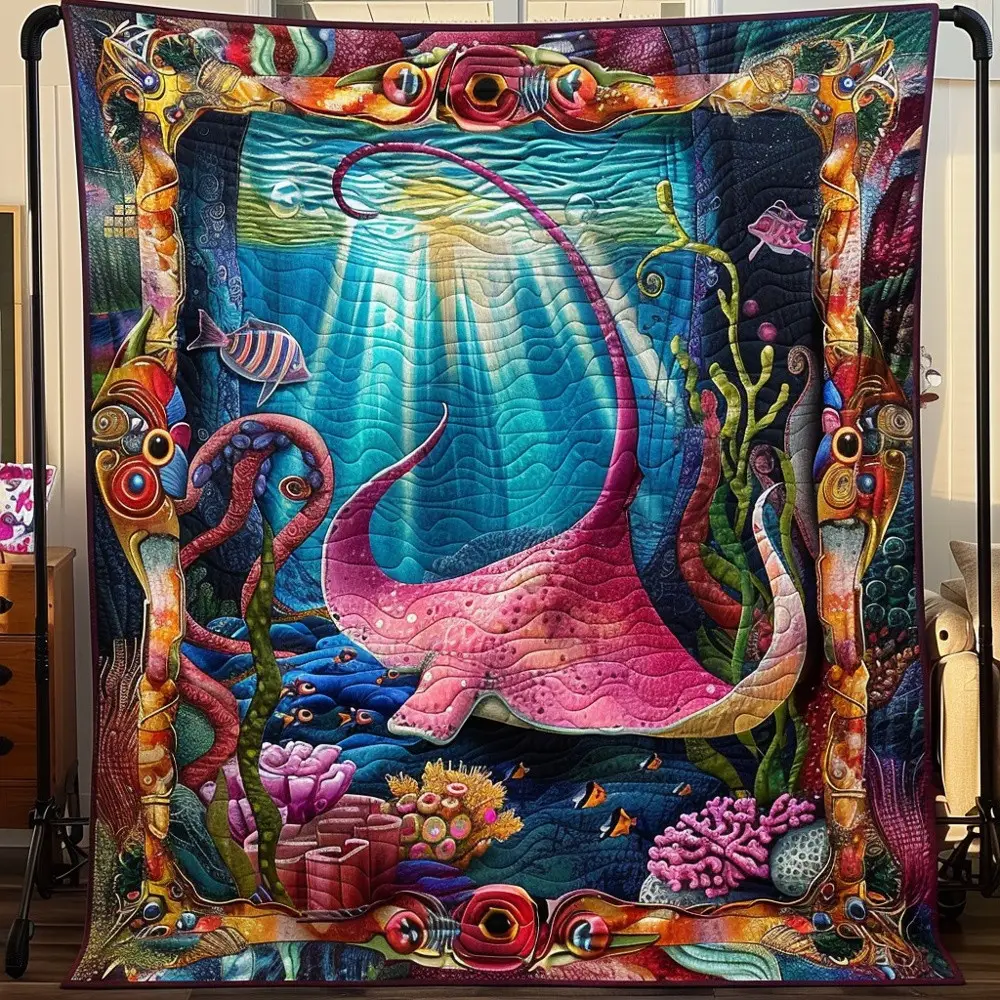 Stingray Underwater Quilted Blanket Ocean Wonder Sea Life Throw Best Gift For Marine Animal Lover Decor